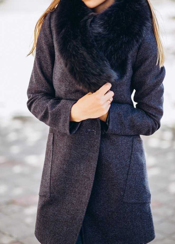 Woman in a winter coat with a fur collar outdoors