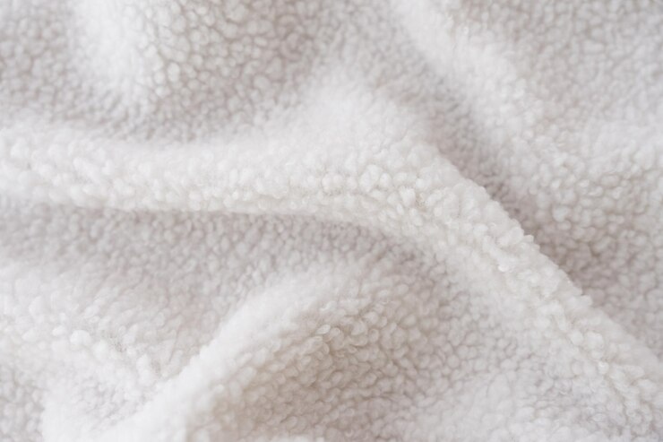 sustainable sherpa fleece textile in white color