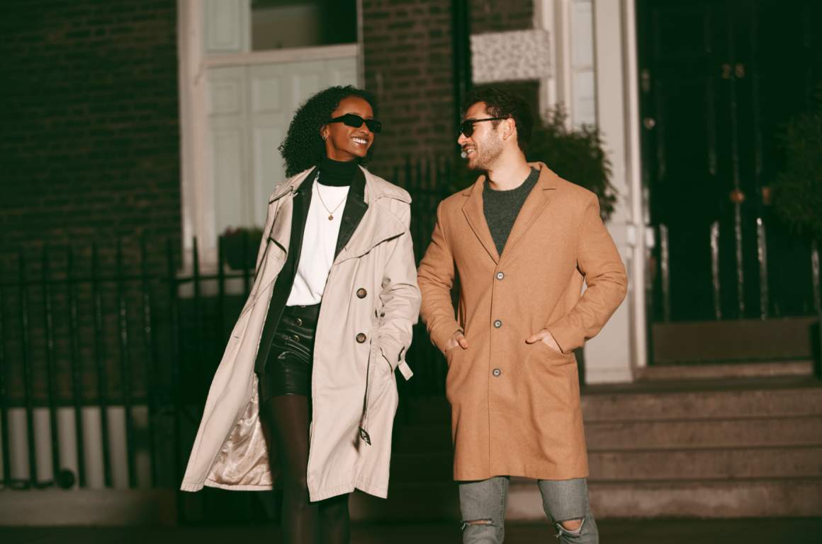 female and male trench coat
