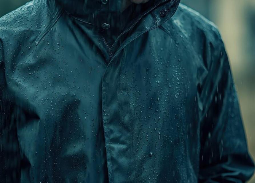 Designer raincoat with waterproof fabric and modern silhouette